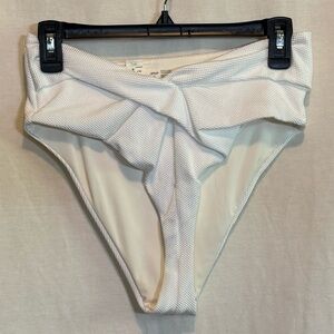 AA-377 Aerie NWT High Cut Cheeky White Summer Swim‎ Bikini Bottoms Size L